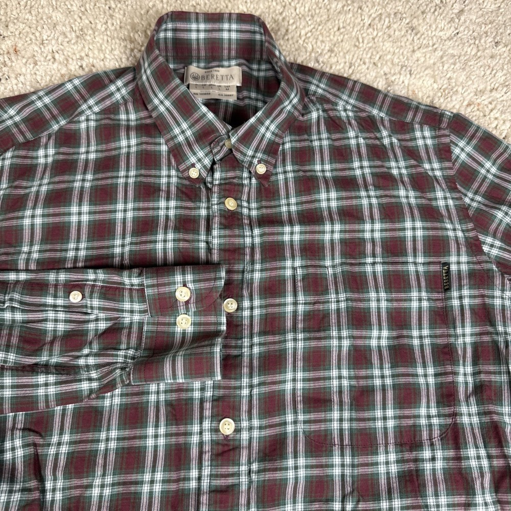 Beretta‎ Flannel Shirt Mens Medium Plaid  Button Up Long Sleeve Casual Red Green
